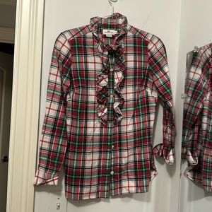 Vineyard vines Christmas gingham plaid ruffle long sleeve shirt size 0